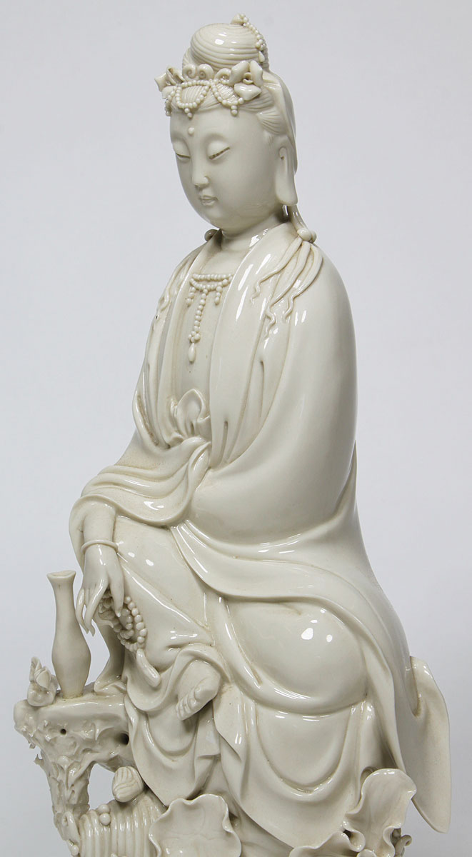 A Buddhist Chinese Blanc-de-Chine Porcelain Figure of Guanyin or Guan Yin 觀...